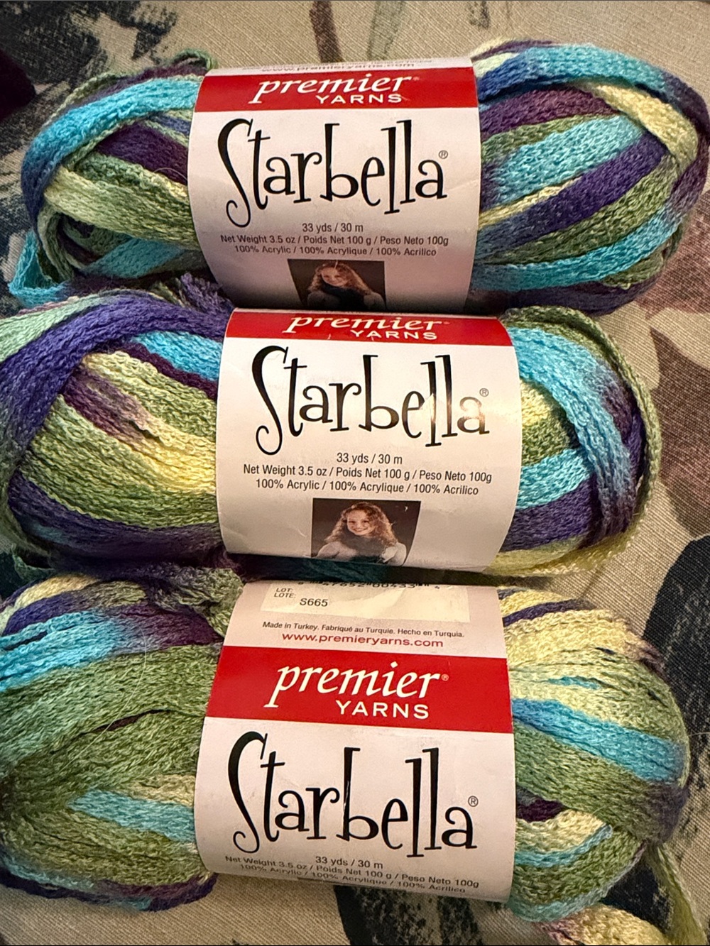 Premier Starbella Variegated Yarn in Teal, Purple, Lime